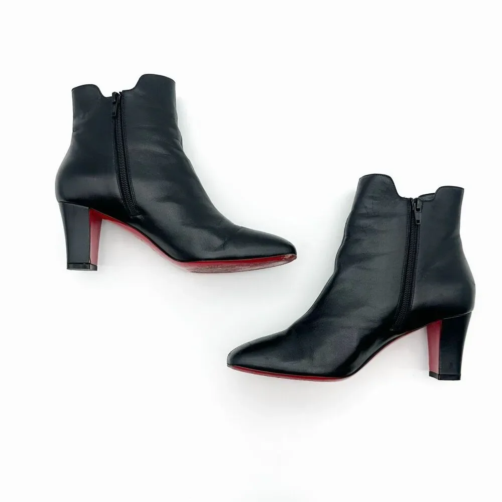 CHRISTIAN LOUBOUTIN Tiagada Black Leather Ankle Boots Size 39.5 US 9